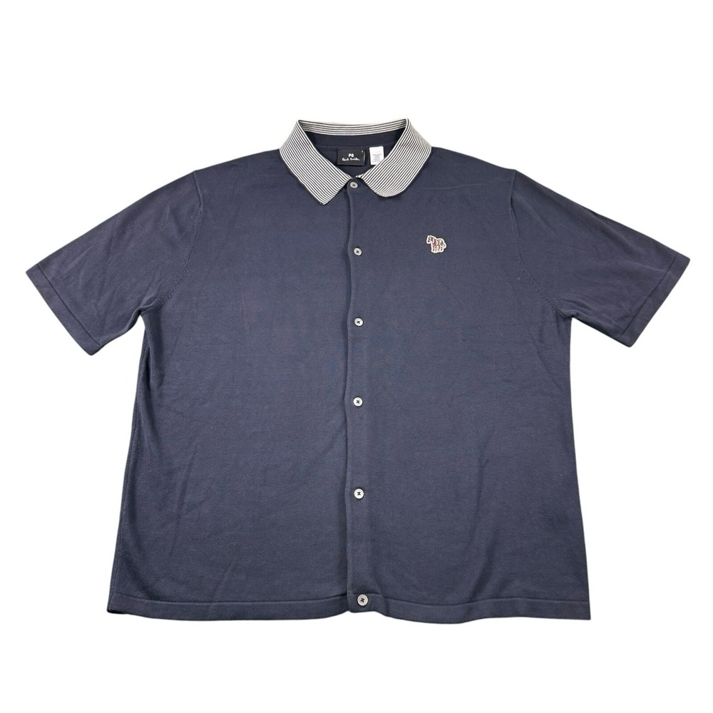 Paul Smith Soft Cotton Knit S/S Rainbow Zebra Navy Button Front Size Large